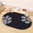 Pet Feeding Mat – 20''x12'' Absorbent Dog Food Mat, Pet Water Mats Protect Floor, No Stains Quick Dry Bowl Mats, Non-Slip Rubber Base Pets Placemats for Food and Water, Black Paw