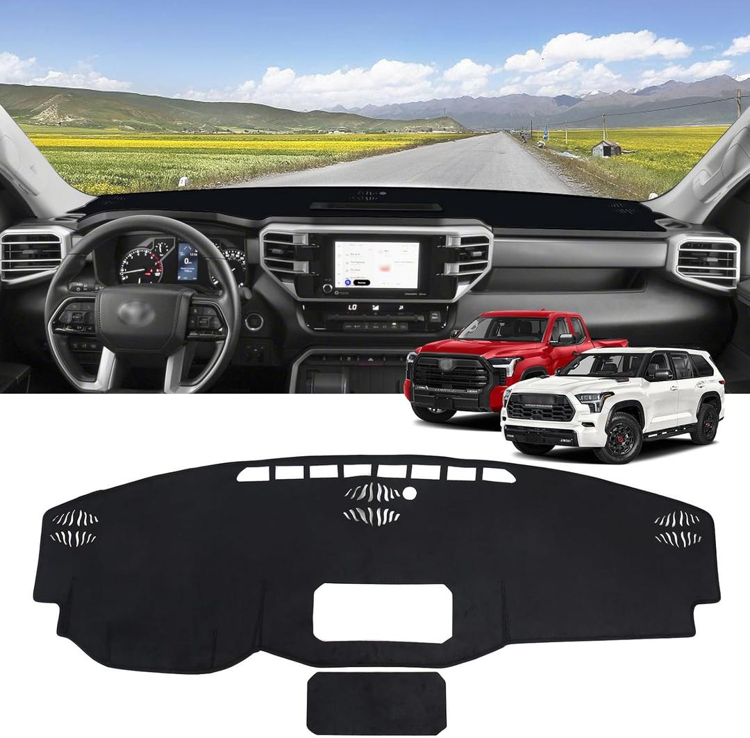 ZZEQYG Dash Cover for Toyota Tundra 2022-2025,Toyota Sequoia 2023-2025 Accessories Flannel Dashboard Cover Dash Mat Center Console Cover Sunshield Protector Pad(Without HUD)