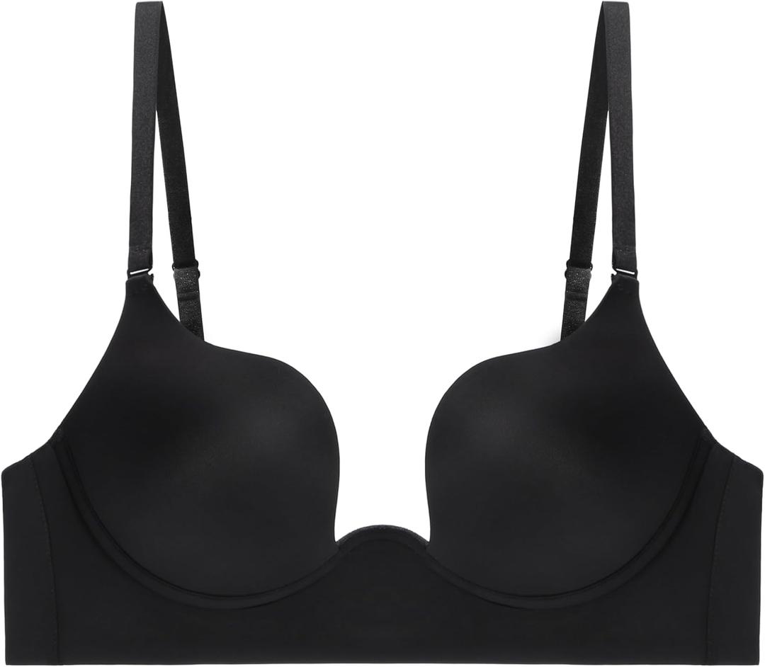HACI Backless Low Cut Push Up Bras(Black, 38D)