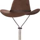 Unisex Faux Felt Cowboy Hats for Women and Men Western Hat Cowboy Sun Hat Wide Brim Cap Vintage Cowboy Costume (Brown)