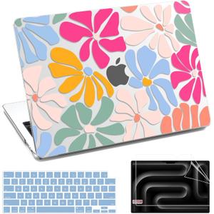 for MacBook Pro 14 Inch Case 2025-2021 M5 M4 M3 M2 M1 Models A3434 A3401 A3185 A3112 A2992 A2918 A2779 A2442, Laptop Hard Shell Cover with Screen & Keyboard Protector - Blue Flower