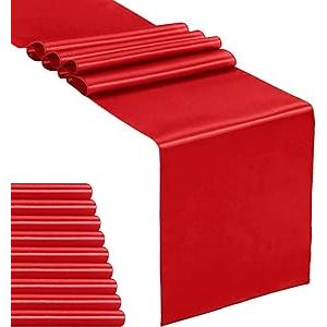 10-Pack Satin Table Runner Light Gold 12 x 108 inches Long, Table Runners for Wedding, Birthday Parties, Banquets Decorations10 Pack, 12x108 Inch, Red