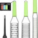 Cambom Lemon Zester Grater Three-piece Suit - Heavy Duty Kitchen Tool for Parmesan Cheese, Ginger, Garlic, Nutmeg, Chocolate, VegetablesFruitsStainless Steel Grater Dishwasher Safe Green (Set of 3)