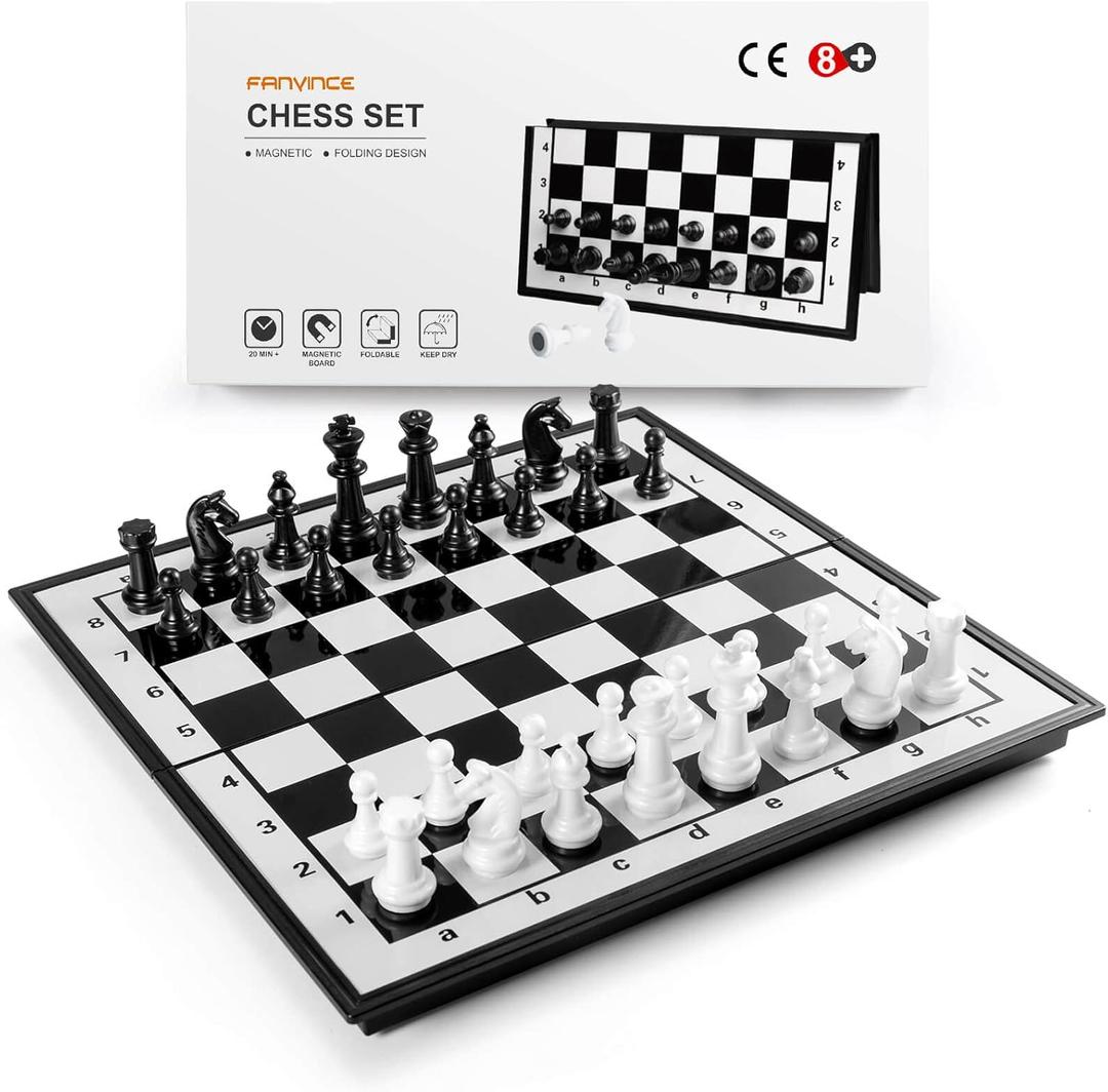 Chess Sets Travel Board Games: Magnetic Folding Chess Board with Instructions Teen Gifts Family Games Educational Toys for Kids and Adults 9.5 Inch (White-black)