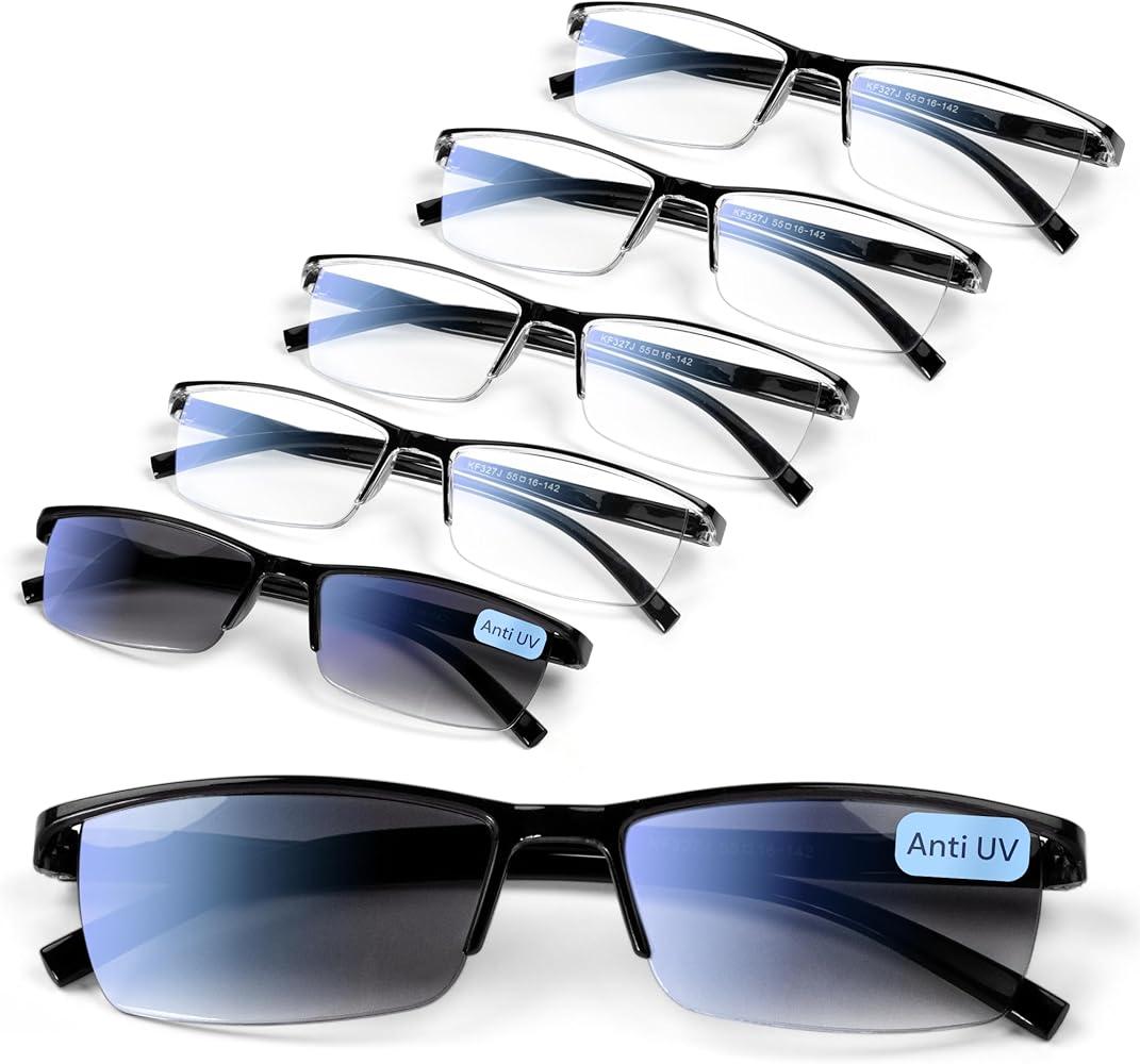 6 pack Executive Style Reading Glasses Men - Durable Readers with 99% Blue Light Blocking - Comfortable Fit with TR90 Frames