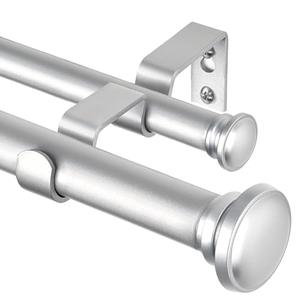 TONIAL 1 Inch Double Curtain Rods 36 to 72 Inches (3 to 6ft), Heavy Duty Decorative Drapery Rod for Windows 24 to 68 Inches (2 to 5.7ft) with Small Cap Finial, Silver