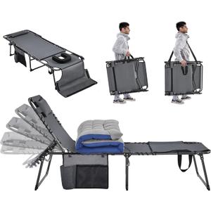 Yaheetech Outdoor Folding Tanning Chair, Portable Tanning Lounger with Removable Padded Cushion and Face Hole, 5-Position Adjustable Chaise Lounge Chairs, for Patio, Beach, Lawn, Gray (Grey)