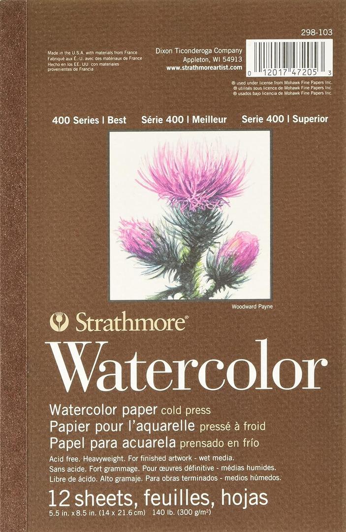 Strathmore (298-103 400 Series Watercolor Pad, 5.5"x8.5", 12 Sheets , White