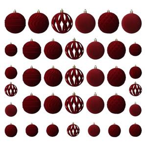 Senjie 36 PCS Velvet Ornaments Balls Sets for Christmas Tree Red Flocked Christmas Balls Assortment for Xmas Tree Holiday Decor