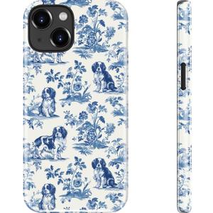Goodon for iPhone 15 Case - Compatible with Magsafe - Dual-Layer Hard Shell & Silicone Cover - Protective Phone Case with Cute Wildflower Designs for Women - Blue Dog Floral Motif
