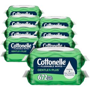 Cottonelle GentlePlus Flushable Wet Wipes with Aloe & Vitamin E, 16 Flip-Top Packs, 42 Wipes Per Pack (672 Total Wipes)