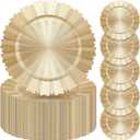 Mifoci 50 Pcs Champagne Gold Charger Plates Bulk 13 Inch Plastic Round Chargers Fluted Edge Dinner Plate Wedding Decoration for Table Setting Wedding Party Event Tabletop