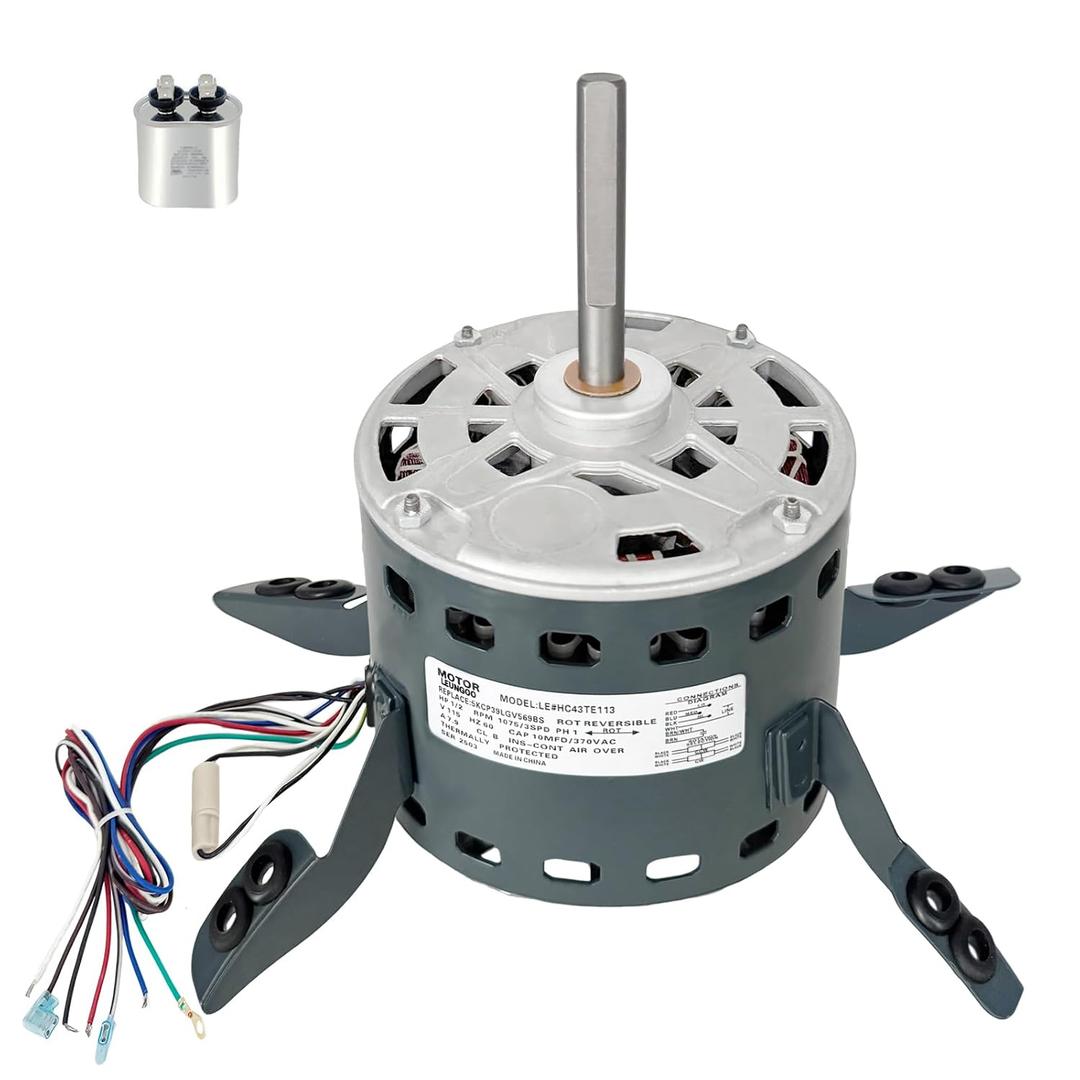 Blower Fan Motor 5KCP39LGV569BS HC43TE113 1/2HP 115V Compatible with Carrier Bryant Payne GE Genteq Furnace 1075RPM 3SPD 7.9A 48 Frame CW/CCW Rotation Leungoo