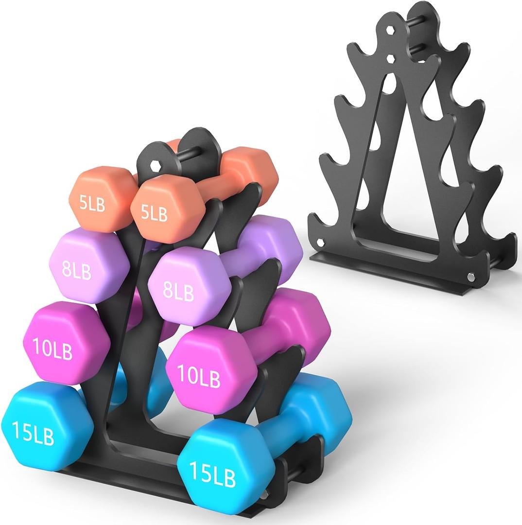4-Tier Dumbbell Rack for 1-15 lb Weights, Holds 5 Pairs Space-Saving Sturdy A-Frame Stand for Home Gym, Weight Rack for Women's Dumbbell Set (Dumbbell Rack Stand Only)