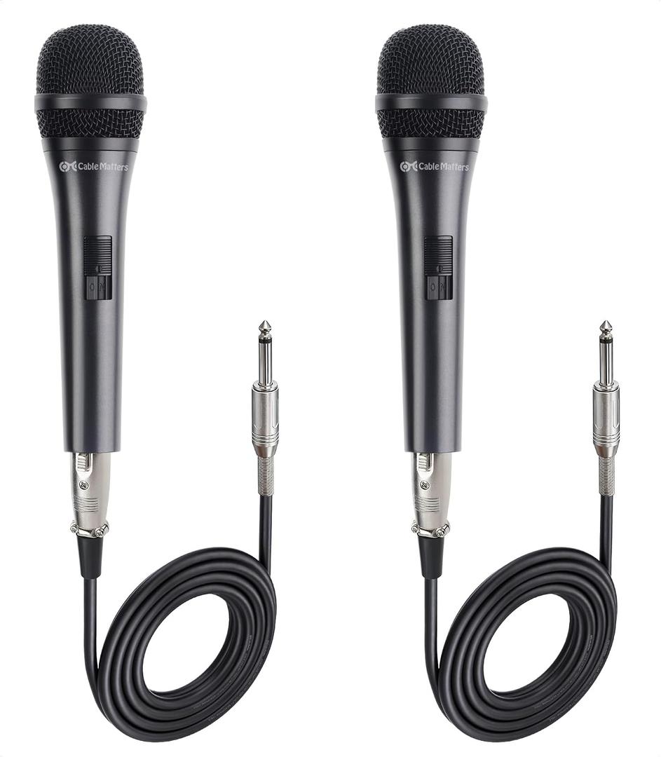 Cable Matters 2-Pack Cardioid Dynamic Vocal Microphones with 15 ft Cable, 6.35mm Wired Microphone for Singing/Singing Machine Karaoke Microphone
