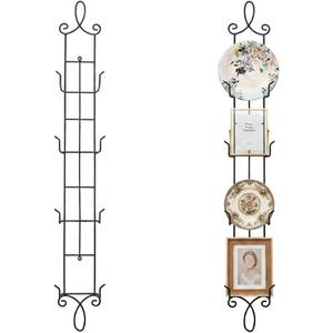 HOHIYA 42" Plate Hangers Wall Display Rack 2 Pack 4 Tier Metal Vertical Plate Holder for Collectible Plates Picture Frames and Artwork Heavy Duty Wall Mounted Organizer Black