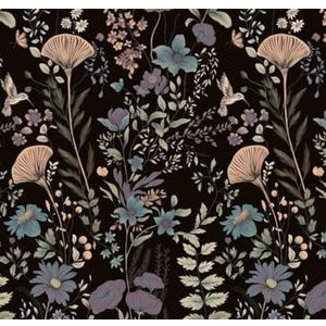 CiCiwind Black Floral Wallpaper Peel and Stick Dark Floral Wall Paper Vintage Removable Self Adhesive Contact Paper for Bedroom Bathroom Cabinets Decoration 78.7"×17.3" 2Pack