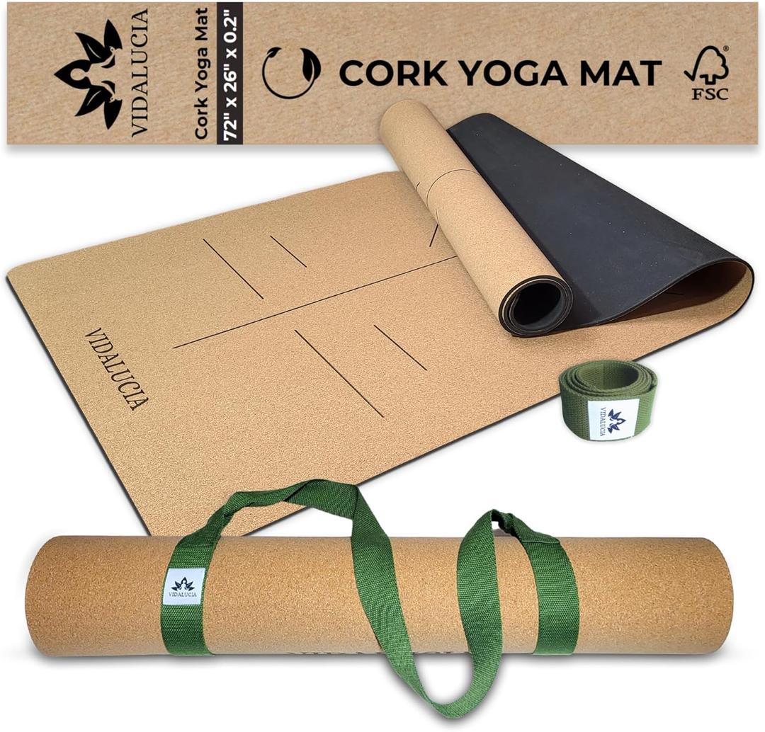 Cork Yoga Mat - 5mm Extra Large 72"x26" Non-Slip Yoga Mat with FSC Certified Portuguese Cork & Natural Rubber Base Hot Mat for Home & Studio 