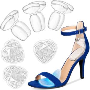 ONUEMP Heel Cushion Inserts and Metatarsal Pads for Women, 3 Pairs Heel Grips and 3 Pairs Ball of Foot Cushions, Silicone Shoe Pads Insoles for High Heels, Blister Prevention for Too Big Shoes (Clear)