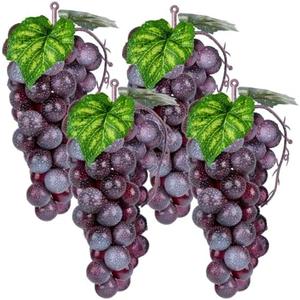 4 Bunches Plastic Purple Grapes, Artificial Fake Grapes Lifelike Simulation Fruits for Wedding Home Kitchen Party Decor Photography Prop
