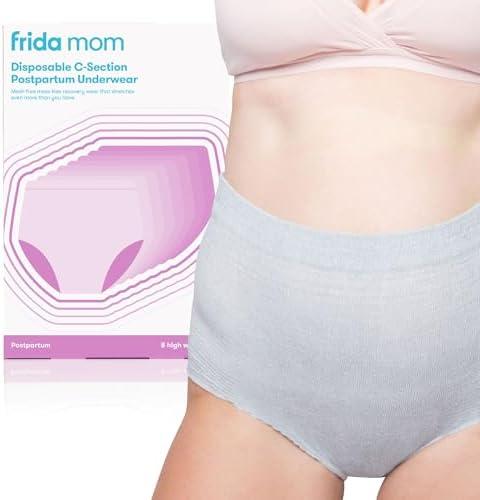 Frida Mom Women's Postpartum Underwear for C-Section Recovery, Disposable High Waist, Seamless with Stretchy Support, Postpartum Essentials, Size Petite (Waist 23"-34" Stretched), 8 Count, Gray