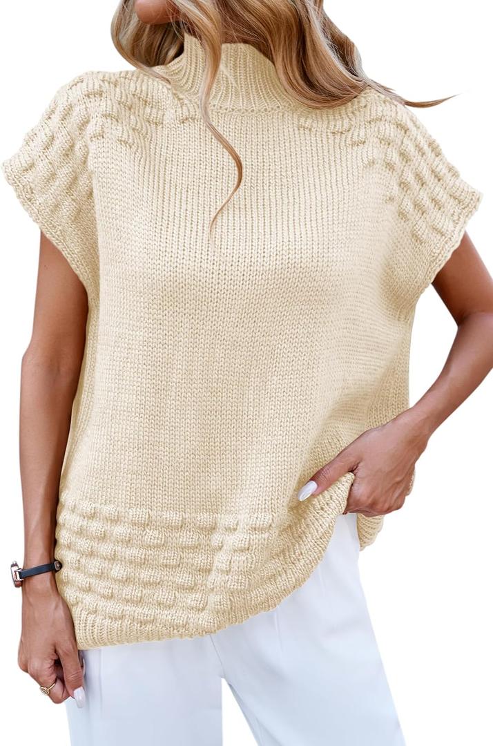 Cakulo Womens Oversized Sweater Vest Mock Neck Pullover Sweaters (Beige)