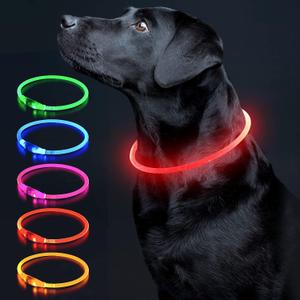 Light Up Dog Collar, Colaseeme LED Dog Collar, 1 Count USB Rechargeable TPU Glow Safety Dog Necklace Light, Dog Lights for Medium Large Dogs (Red)