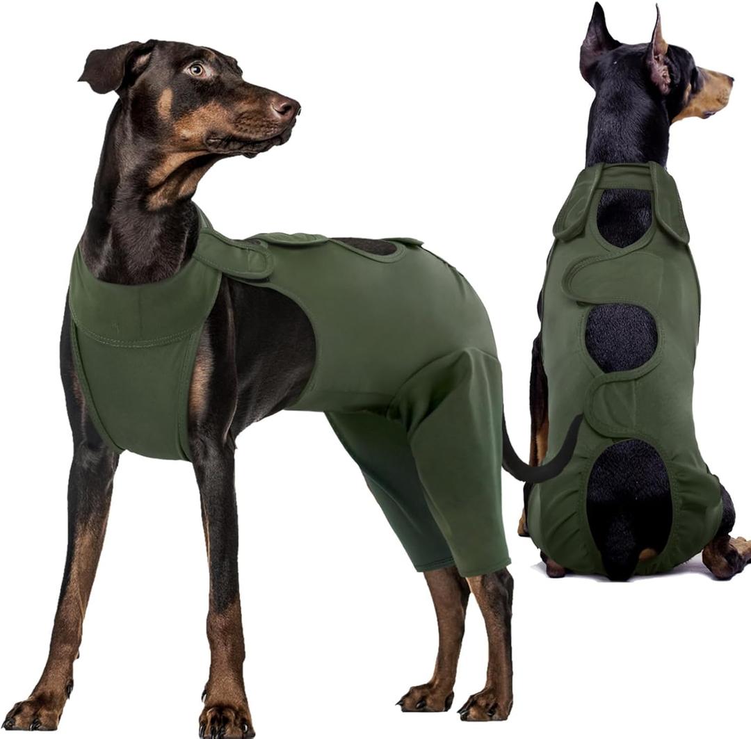 Kuoser Dog Surgery Recovery Suit, Thigh Wound Protective Sleeve for Dogs, Dog Recovery Sleeve for Female Male Dogs, Pet Surgical Suit for Spay Neuter, Dog Onesie After Surgery, Green XXL (XXL (Prioritize CHEST GIRTH:32.3-37.4''))