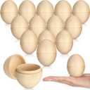 Halloscume 24 Pcs Easter Fillable Unfinished Wooden Eggs 2.36 Inch Wood Fake Easter Egg Hunt DIY Painting Art Craft Decorations Home Decor