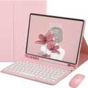 HENGHUI Keyboard Mouse for Galaxy Tab A8 10.5 inch Tablet 2022 SM-X200/X205/X207 Keyboard Case Cute Round Key Color Keyboard Wireless Detachable BT Keyboard Cover (Pink)