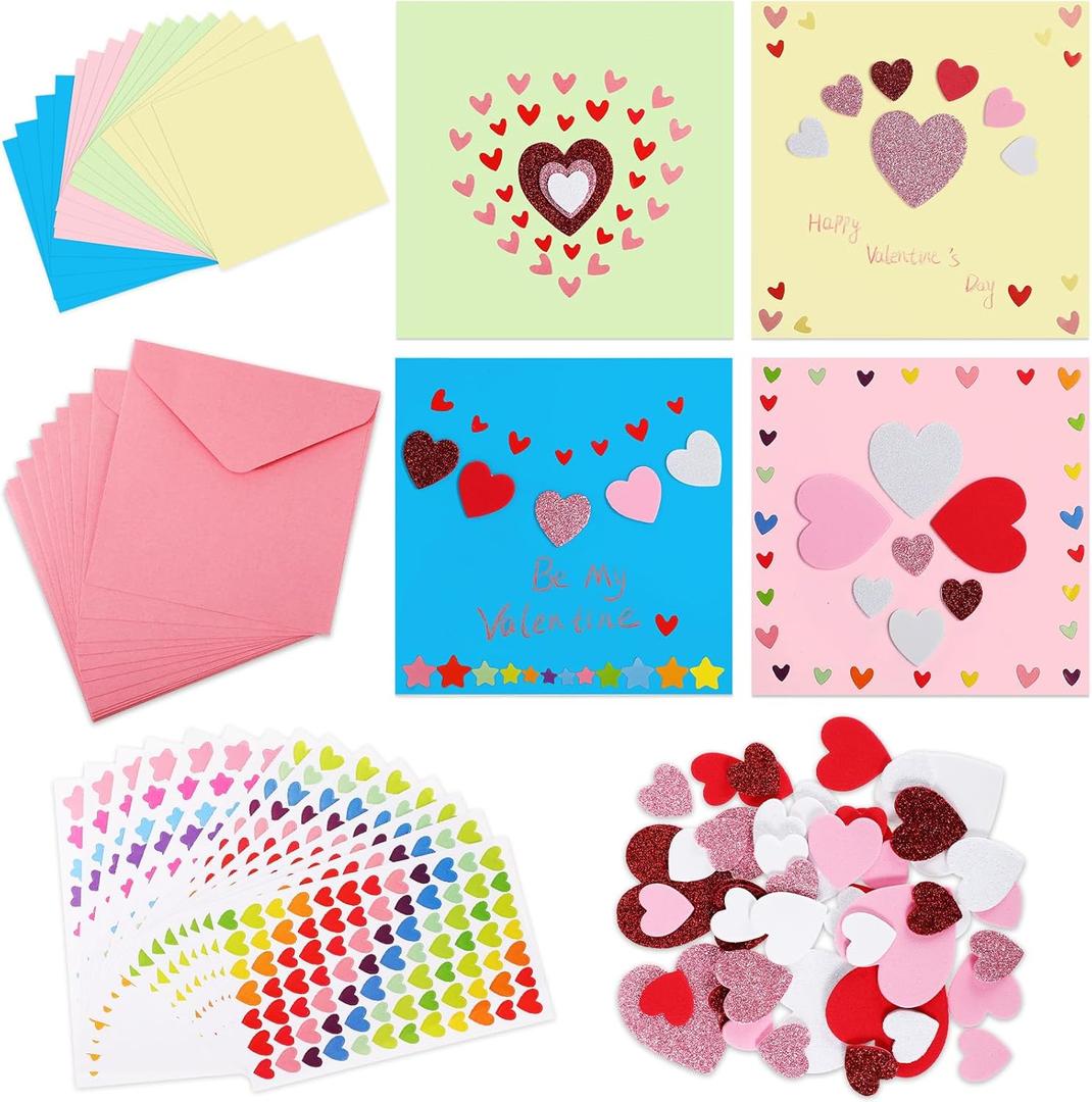 Zonon 16 Pack Valentines Crafts DIY Card Valentines's Day Kits for Kids Foam Heart Sticker Craft DIY Kits Envelopes Cards Set for Boys Girls Classroom Exchange Gifts(Colorful) (Colorful)