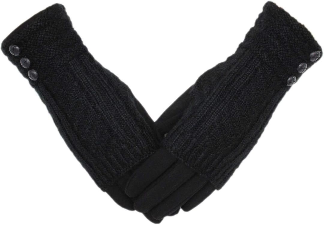 Tomily Winter Warm Knit Fingerless + Touchscreen Texting Thick Cotton Full Gloves 2-in-1 (Black)