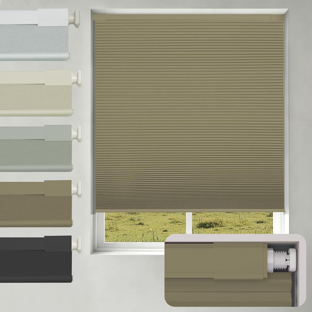 No Drill No Tools Blackout Cellular Shades, Cordless Blinds for Indoor Windows, Room Darkening Window Shades Honeycomb Blinds for Bedroom, Office, Home, Brown (Blackout), 28" w x 36" h