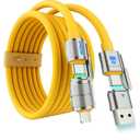 4-in-1 Multi USB C Charging Cable Cord Fast Charge 240W, USB A/C to USB C/L, Chubby Cable C Compatible with iPhone iPad Samsung MacBook Tablets All Devices, Camping & Travel Essentials (1Pack, 5FT