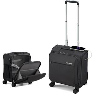 Hanke 16 Inch Underseat Carry On Luggage with Wheels Small Suitcase Softside Luggage Bags for Travel Lightweight Suitcases with Wheels Travel Luggage Personal Item for Men and Women(Black)