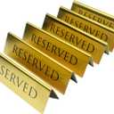 Golden Metal Table Top Reserved Sign for Restaurants, Wedding, Ceremony and Events, Double Sided Tent, 6x1.75 inches (Pack of 6)