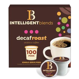 Intelligent Blends Decaf Dark Roast Coffee Pods 100ct Keurig Compatible | 100% Arabica Coffee Single Serve Capsules & Pods Compatible with Keurig K-Cup Coffee Makers (EXP 06/01/28)