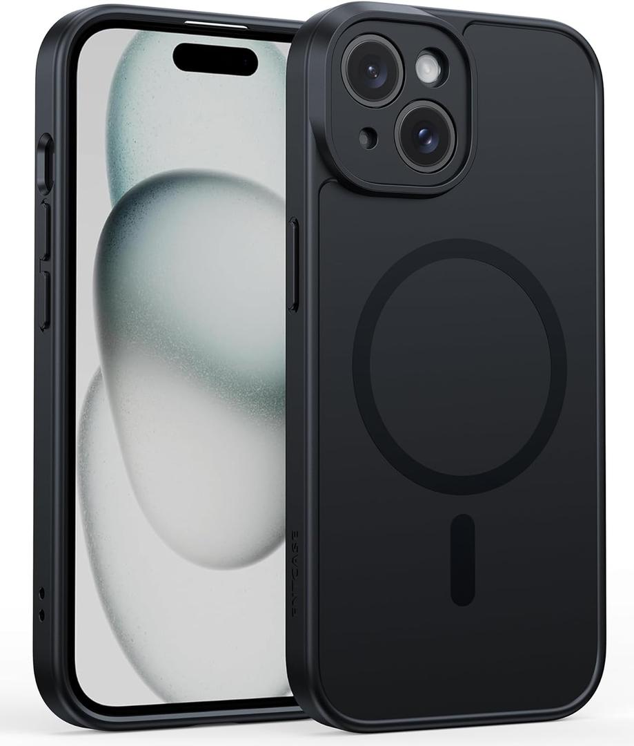 FNTCASE for iPhone 15 Phone Case: Magnetic Slim Shockproof Anti-Scratch Matte Phone Cover - Full Covered Camera Protection Anti-Slip Drop Proof Silicone Cellphone Case (6.1 Inch/Black)