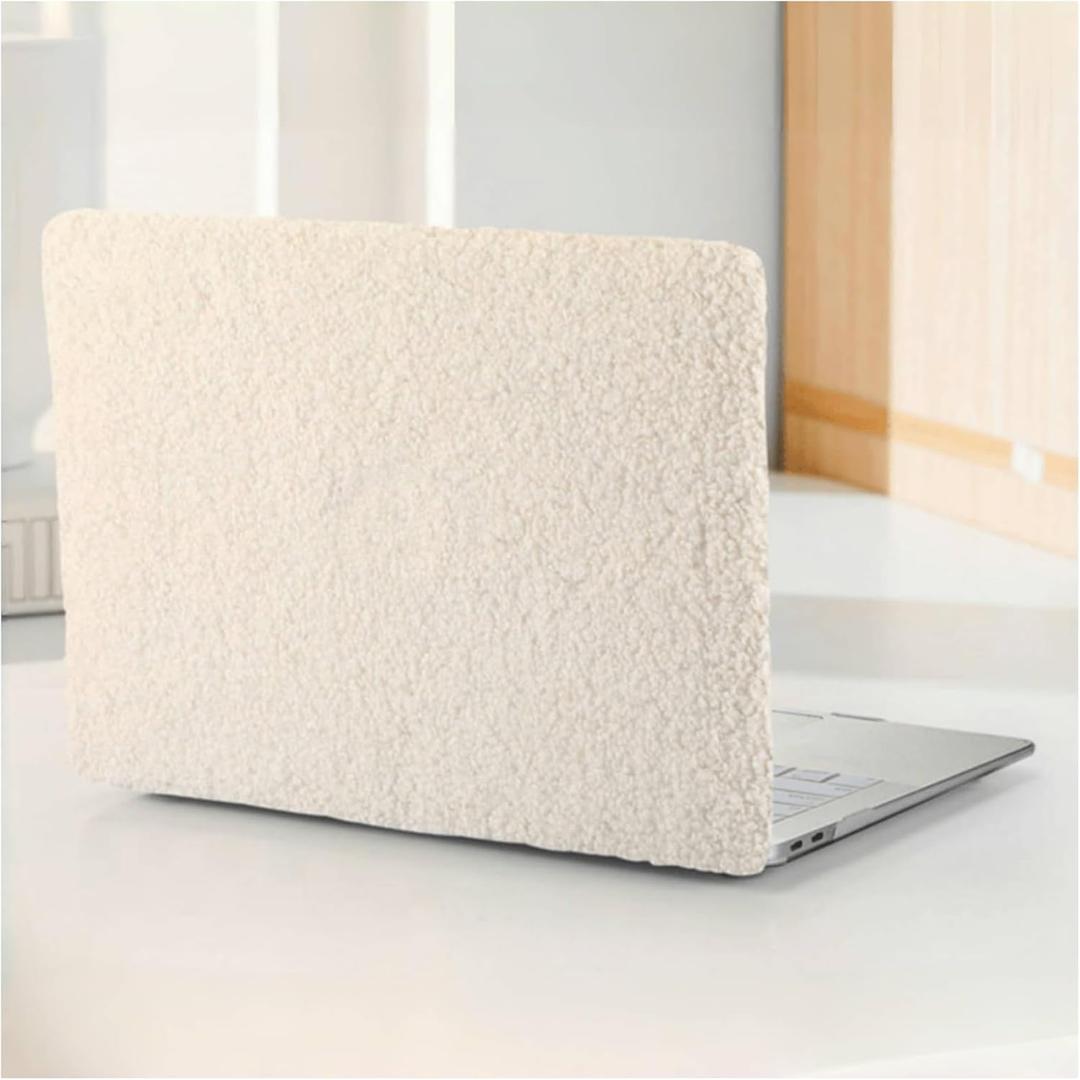 Compatible with MacBook Air 13 inch Case 2022-2018 M1 A2337 A2179 A1932,Case for MacBook Air M1,Soft Fluffy Fuzzy Plush Faux Fur Cream Leather Hard Shell & Keyboard Cover for Mac Air 13, Beige