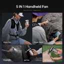 JISULIFE Portable Handheld Fan Ultra2 9000mAh, Max 25 Hrs, 5 IN 1, 100 Speed Turbo Fan, Rechargeable 18W Power Bank with Flashlight, Metal Shell Multi-Function Travel Essentials Gifts for Men-Grey