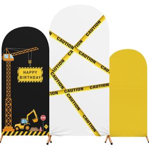 Construction Birthday Party Arch Cover Set of 3 Construction Arch Backdrop Spandex Stretch Backdrop Stand Cover 4ft, 5ft, 6ft(Caution)