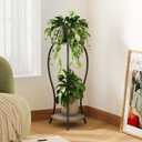 Plant Stand Indoor, 2 Tier Round Tall Plant Stand, Flower Pot Stand, Plant Shelf Rack, Corner Plant Stand for Planter Garden Balcony Patio Living Room, Grey