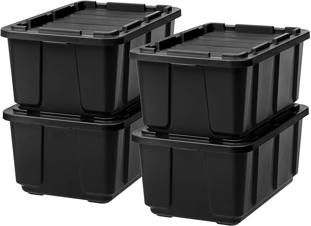 IRIS USA 5-Pack 27 Gallon Storage Bins with Lids |Made in USA| Heavy Duty Plastic Tote Containers for Truckbed Tool Box Organization, Large - Black