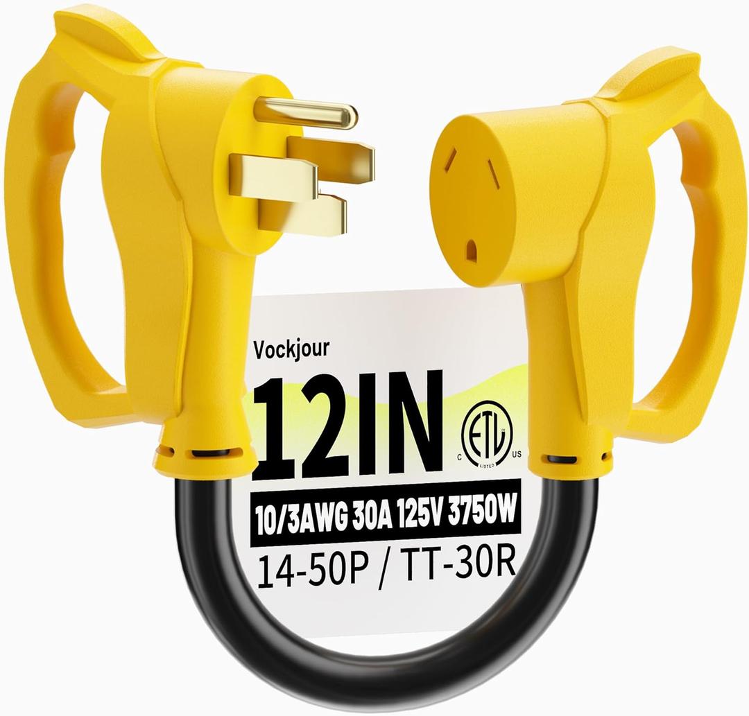 50 Amp to 30 Amp RV Adapter 3 Prong 12 Inch, NEMA 14-50P Male to NEMA TT-30R Female, Heavy Duty RV Electrical Adapter Cord for Camper, STW 10AWG 30A 125V 3750W, Yellow, ETL Listed
