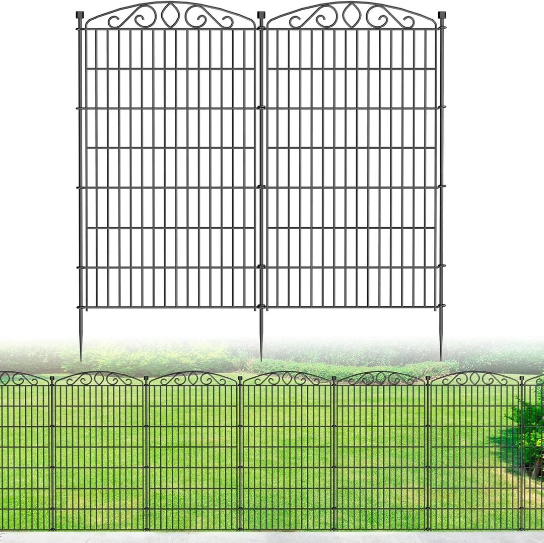 5 Panel No Dig Decorative Garden Fence - 48in H x 11.4 ft L, Tall Animal Barrier for Dogs Rabbits, Rustproof Metal Wire Panels for Yard, Patio, and Outdoor Border Use
