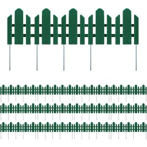 Sunnyglade 12 Pack Garden Edging Decorative Border Recycled Plastic Landscape Garden Fence Flexible No-Dig Spikes,Dark Green
