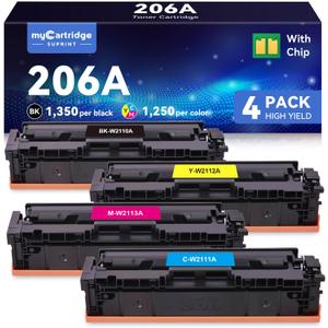 206A Toner Cartridges 4 Pack (with Chip) Compatible Replacement for HP 206A 206X for HP Color LaserJet Pro M255dw M255nw MFP M283fdw M283cdw M282nw M283fdn Printer - BCMY, W2110A W2110X