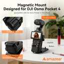 AMAZEAR Magnetic Mount Stand Compatible with DJI Osmo Pocket 4/3/Xtra Muse, Pocket4 Accessories Adapter Clamp Magnet Suction Case Holder on Desktop/Vertical Surface, 180 Adjustable Handle, Black
