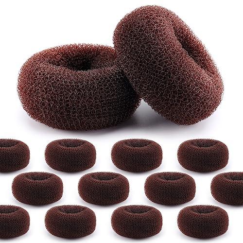 Hair Bun Maker Donut 12 Pcs, Medium Sock Bun Doughnuts for Ballet Style Buns, Long Hair Accessories Bulk Ring Shaper for Women and Girls (Size M / 2.75 Inch, Brown)