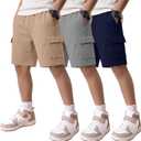 3 Pack Boys' Cargo Shorts Wide Leg Elastic Waist Kids Athletic Basketball Sweat Short with Multi Pockets 15-16Years 